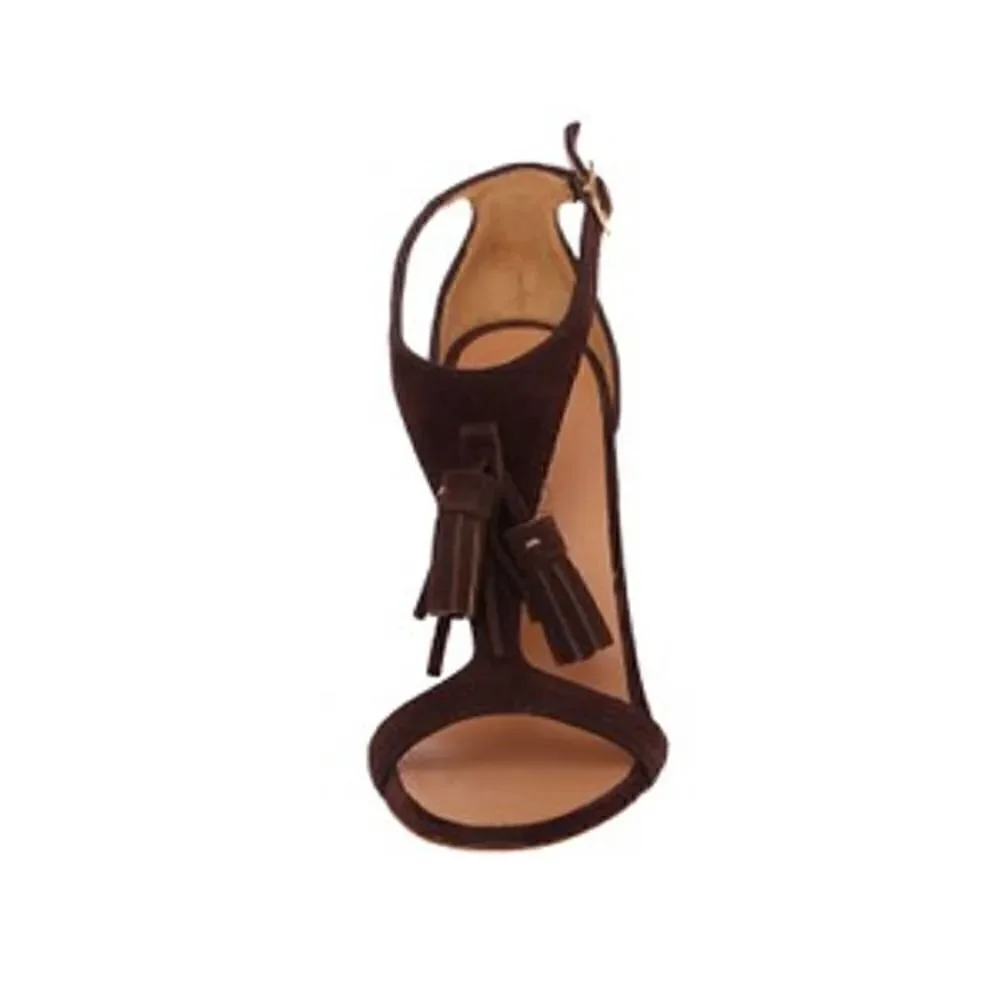 New DSQUARED 2 Women US 10 Shoes Brown Suede High Heel Wedge T-Strap Sandals
